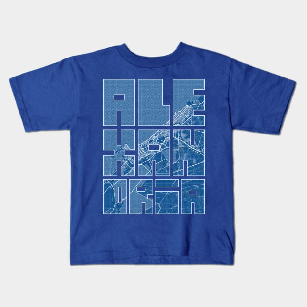 Alexandria, Egypt City Map Typography - Blueprint Kids T-Shirt by deMAP Studio